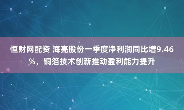 恒财网配资 海亮股份一季度净利润同比增9.46%，铜箔技术创新推动盈利能力提升